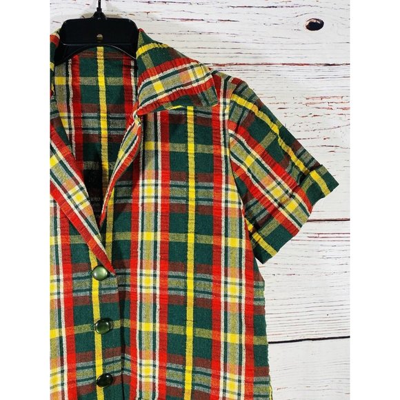 Vintage Plaid Jacket Skirt Set Handmade 1960s or 1970s Retro Green Red Yellow - Picture 5 of 14